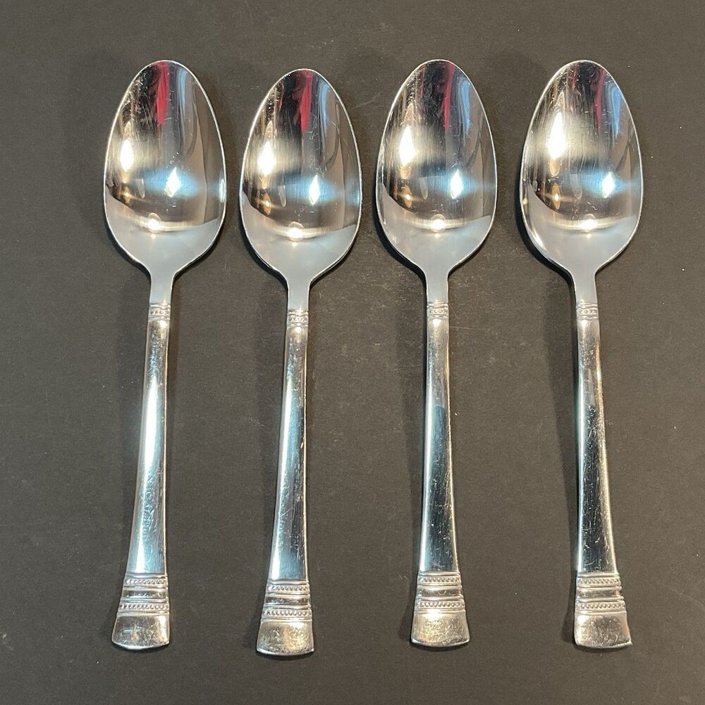 Lot Of 4 International Silver Kensington Stainless Flatware Soup Spoons  7.5"